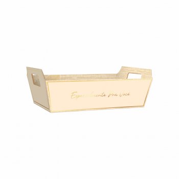 Bandeja Vintage Entre Folhas 26cmx18cmx8,5cm 4pc Barbante/Ouro