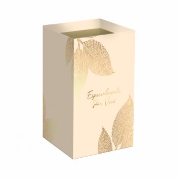 Cachepot Quadrado Entre Folhas C/Hot stamping 12cmx12cmx17,5cm 6pcs Barbante/Ouro