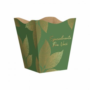 Cachepot Vintage Entre Folhas Grande 10pc Verde Ficus/Ouro