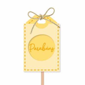 Pick MDF Felicitá Parabéns 51mmx79mm 1pç Amarelo