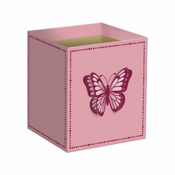 Cachepot Quadrado C/Aplique Bella Borboleta c/ Hot Stamping 14,5cmx14,5cmx15,5cm 8pc Rosé